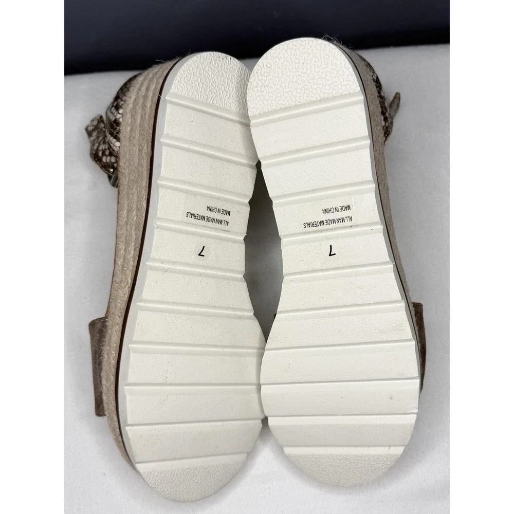Dolce Vita Baker Sandals Womens 7 Brown Taupe Snake Espadrille Wedge Ankle Strap